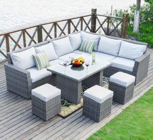 China Pe 3 Piece Patio Wicker Rattan Sofa Set Outdoor Dining Table Chairs Furniture Set factory