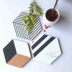 500pcs Painted Cork Board Hexagon Tiles Black White Eco Friendly
