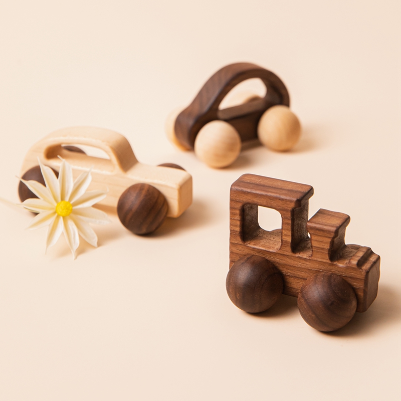 9/Style Baby Building Blocks Toy Maple Car Mahogany Classic Car Black Walnut Gift Toy Beech Wood Car Educational Montess