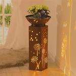 Outdoor Rust Metal Decorative Column Solar Light Box With Removable Plant Bowl
