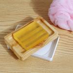 Toilet Wood Grain Shelf Plastic Soap Holder Dish Tray With Lid Drain