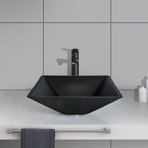 China 142mm Acid Matt Black Basin Square Funnel Shape Tempered Bathroom factory