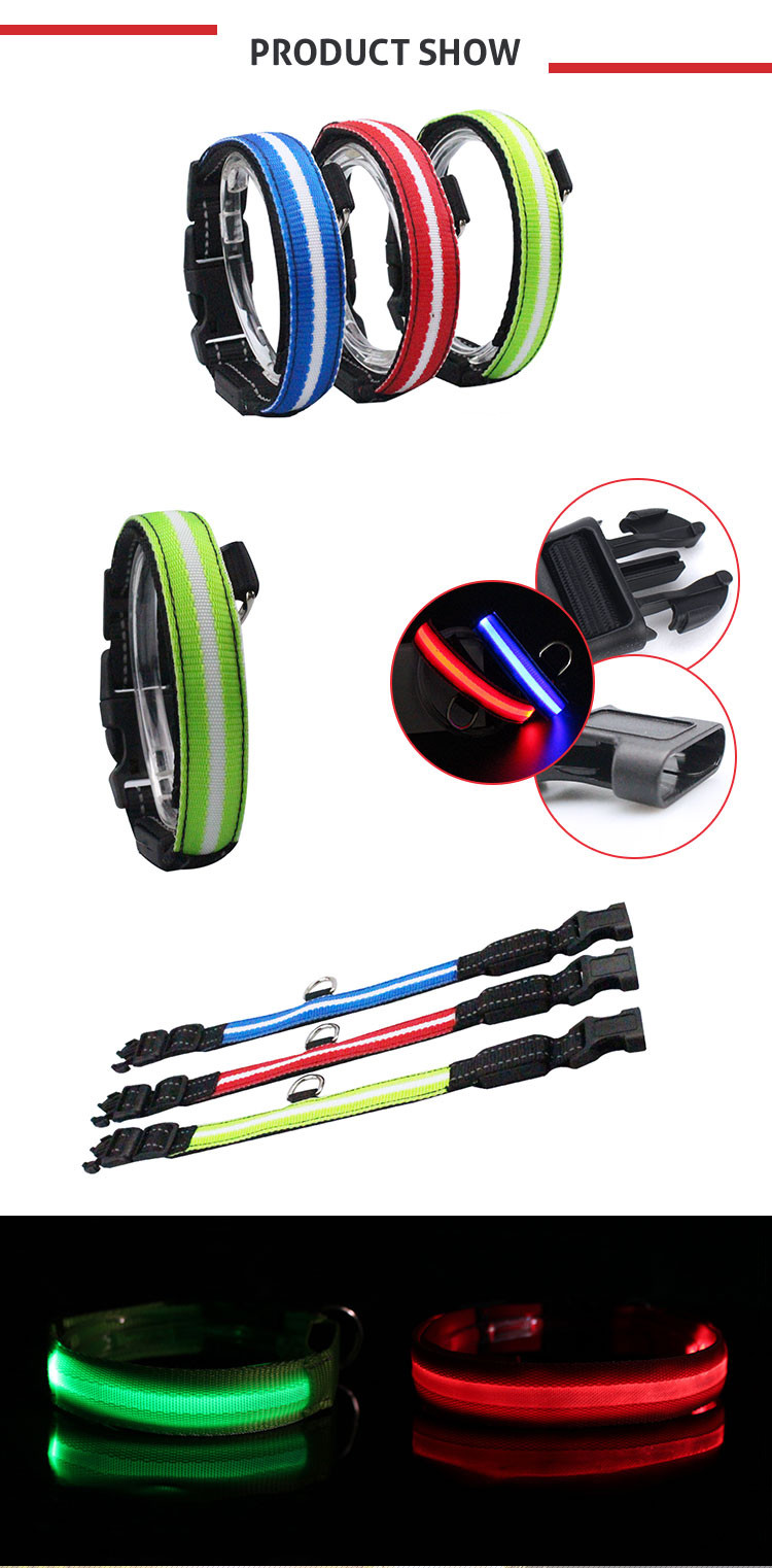 Nylon Bright Night Light LED Dog Collar Flashing Up Safety Leash Orange / Yellow