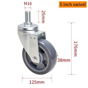 China EDL Medium Duty TPU Caster 5inch 250kg Threaded by Swivel and Brake type on sale