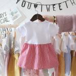 Black White Plaid Children'S Dress Clothing Round Neck Short Sleeve Dress With