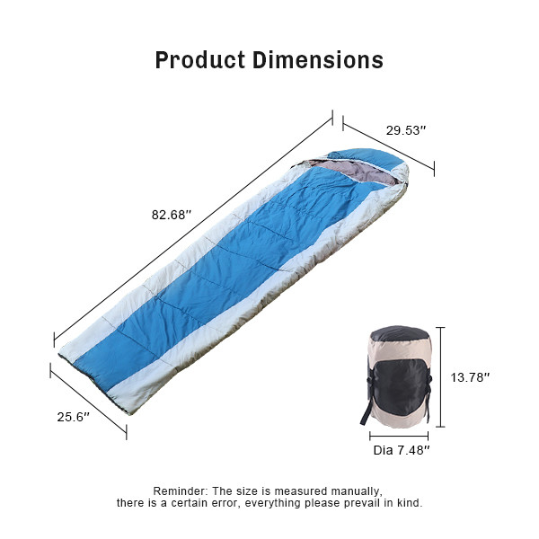 Blue Lightweight Flannel Sleeping Bag Semi Rectangular Backpacking Sleeping Bag For Adults