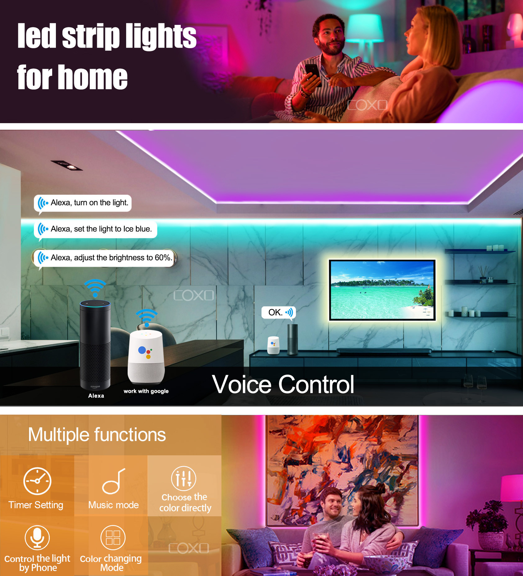 RGB 5m 10 Meter LED Strip Lights With Remote 5050 1800lm IR 44 Keys