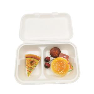 China 2 Compart Sugarcane Fibers Clamshell Lunch Box Eco Friendly Biodegradable factory