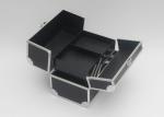 Black Aluminum Makeup Train Box PU Panel Cosmetic Case Double Open Beauty Box