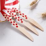 Eco Friendly 160MM Red Dots Wooden Cutlery Knife Fork Spoon Uensils Set