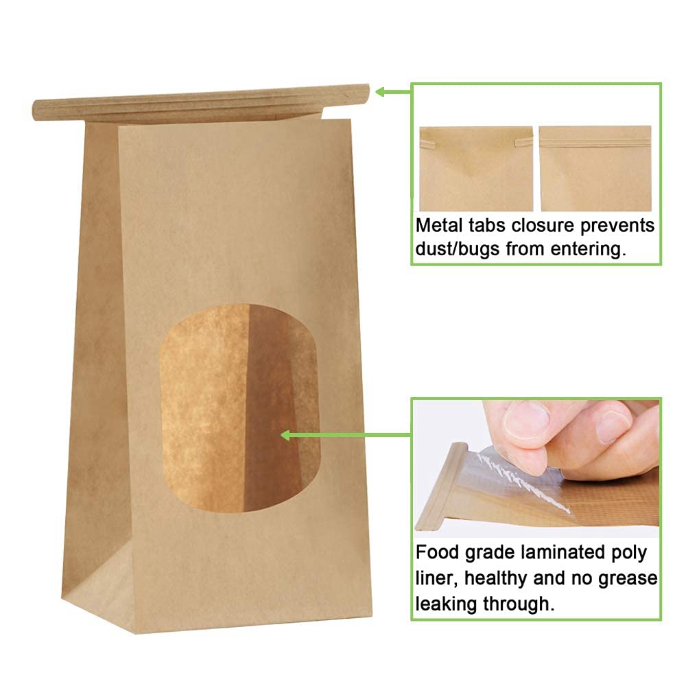 Stand Up Kraft Paper Bag With Clear Window For Coffee Bean Luxury Packaging Style