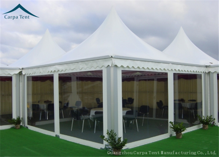 White PVC 5x5m Party Pavilion Tent With French Glass Wall Windows