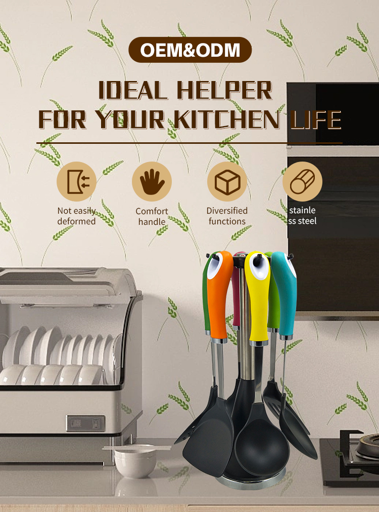 Kitchen Household Utensil Set with Non-Stick Cooking Tools and Stainless Steel Handle