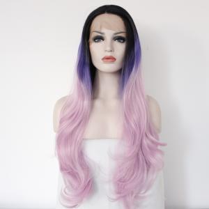 China Long Kinky Curly Synthetic Front Lace Wigs Body Wave Free Tangle factory