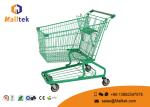 Green Supermarket Shopping Trolley Customized Logo With Coin Lock System