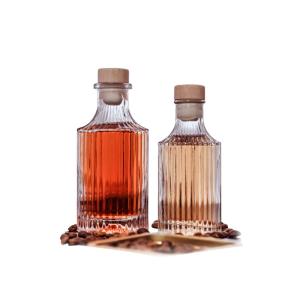 China 250ml Vertical Striped Glass Bottle With Wooden Cork Caps factory