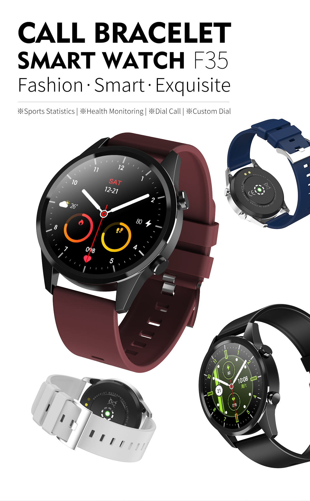 Fitness Track Round Shape Smartwatch Blood Pressure Oxygen 1.28 Inch Health