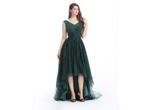 China Green Custom Size Arabic Long Evening Dresses , Soft Handfeeling Arabic Lace Dresses factory