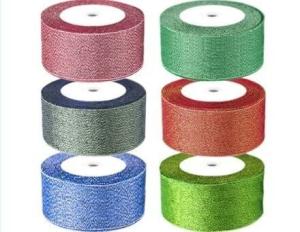 China Hang Decoration Metallic Glitter Ribbon 100% Polyester Material Customized Width factory