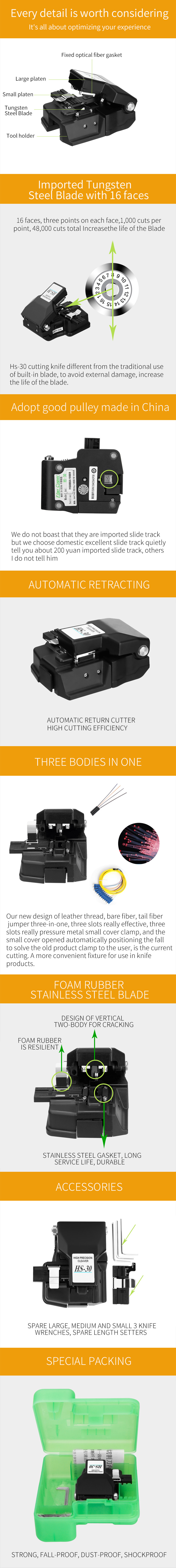 ftth HS 30 Fiber Cleaver 48000 times fall proof 0.5 degree Cleaving angle