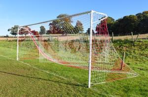 China Polyethylene Striped Soccer Net Knotted Square 120mm Mesh factory