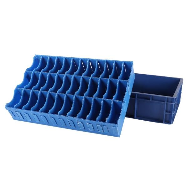 China Blue Plastic Divider Boxes Recyclable Plastic Crates With Dividers factory