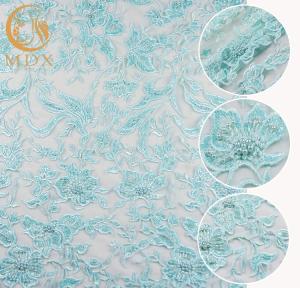 China Hand Embroidery Beaded Lace Fabric Fantastic Shine Finishing 135cm Width factory