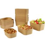 Disposable PET Kraft Paper Square Lunch Box With Lid Fast Food Packaging For