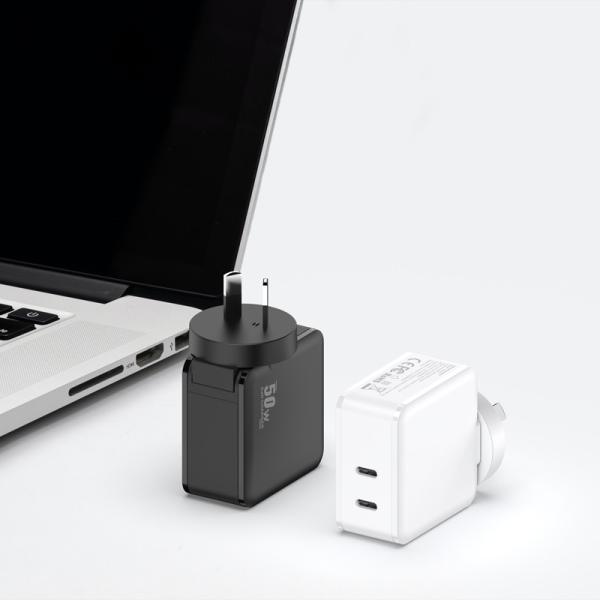 White Black Foldable GaN USB Charger QC3.0 PD Charger Wall Using