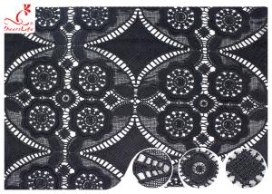 China 47 Inch Black Embroidered Lace Fabric For Dressmaking / Floral Embroidered Trim factory