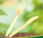 Disposable plastic knives and forks in a fast food restaurant individual package
