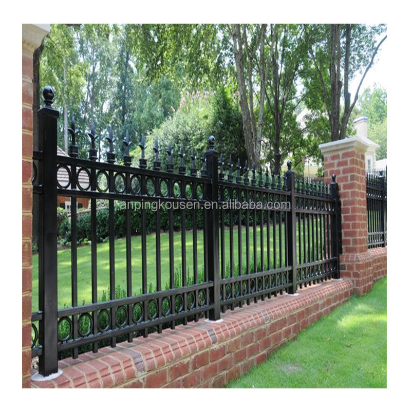 6'x8' Garden Metal Picket Fence Panel with Ornamental Design and 40x40mm Rails