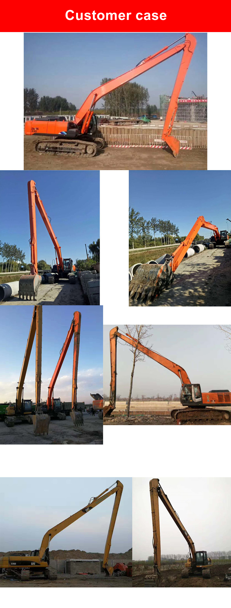 Customized Three-Section Boom Demolition Arm Extension Boom T Telescopic Long Reach Arm Bucket Used For Excavator