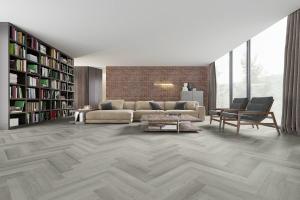 China 1/8 Inch Stone Plastic Composite Tiles Grey Herringbone Vinyl Click Flooring factory