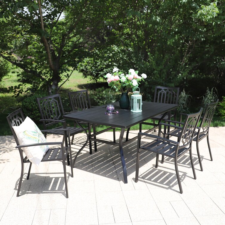 Outdoor Dining Set with Stackable Chair AJUNION Metal Space Restaurant Furniture