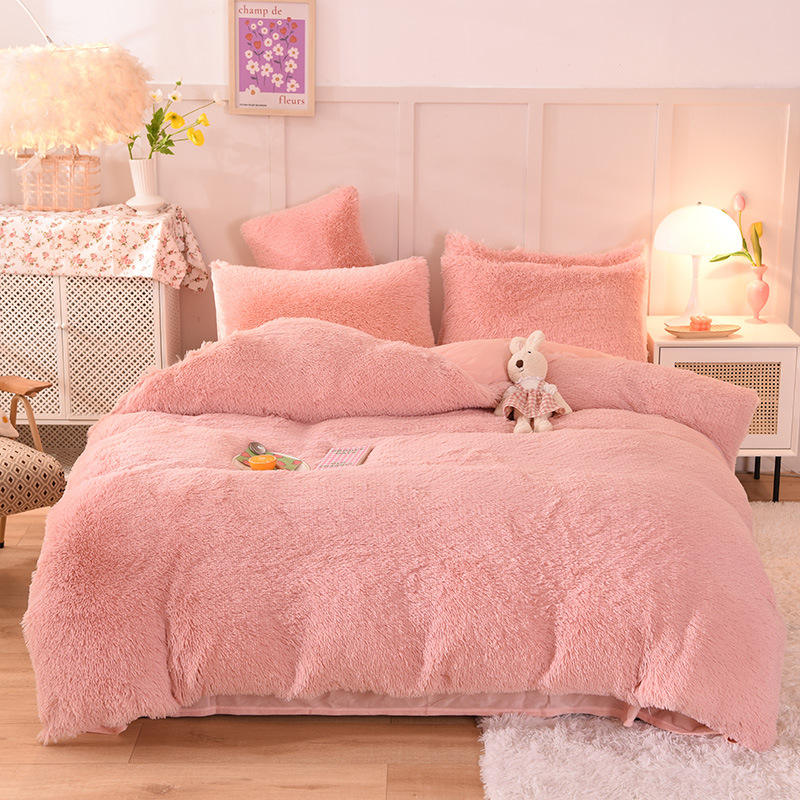 Mink Fleece Flannel Bedding Set with Solid Color Duvet Cover and Pillowcase Collections
