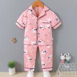 Short Sleeved Cardigan Pajama Set Full Flower Button Up Pyjamas For 120cm Height
