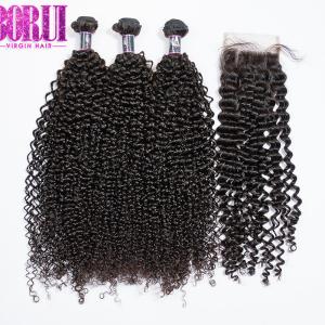 China Brazilian Afro Kinky Curly Human Hair Weave Bundles With Closure 4Bundles Deals factory