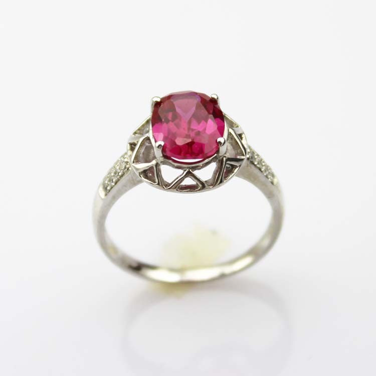 Created Amethyst Sterling Silver Ring with Cubic Zirconia (R112)