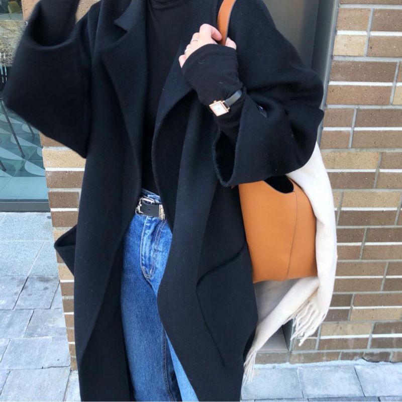 Mid-Length Slim Woolen Coat for Women End Cashmere Coat Standard Thickness Support