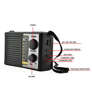 China Portable Solar Rechargeable Radio Vintage AM FM SW Multi Band Emergency Solar Radio factory