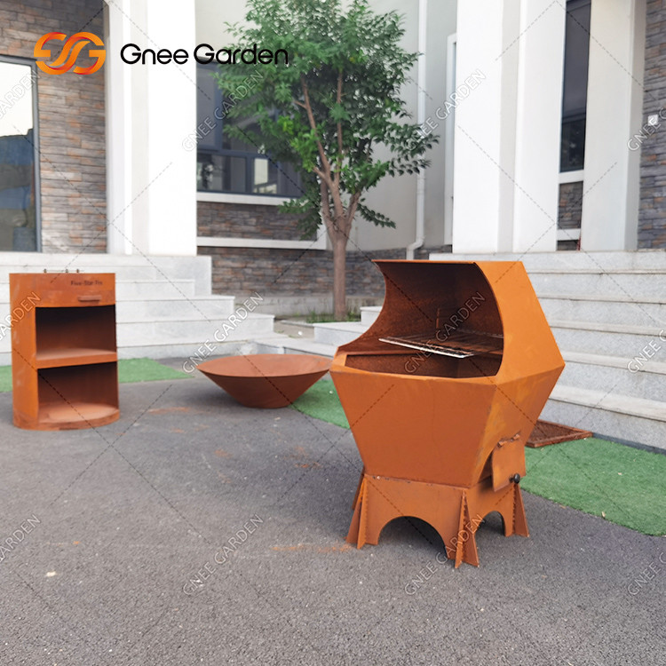 Outdoor Corten Steel European Bbq Grill Metal Barbecue Pit