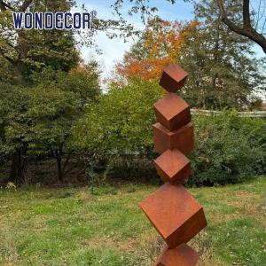 China Large outdoor garden geometric cube weather resistant steel sculpture factory