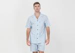 Anti Shrink Mens Button Down Pajamas , Mens Loungewear Shorts Sets Blue Color