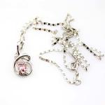 925 Sterling Silver 5mm Round Pink Cubic Zircon Pendant Necklace (P47)