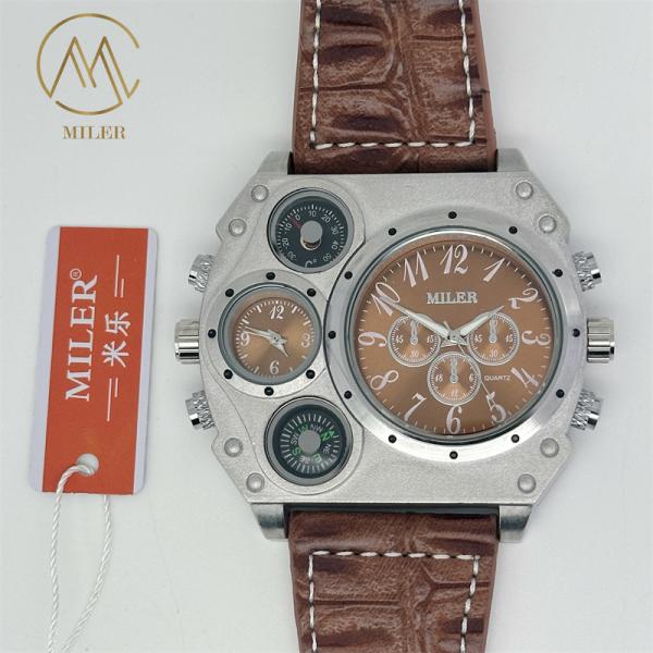 Miler ML777 Waterproof Quartz Watch with Leather Band 14cm Case