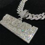925 silver iced out cuban link chain Custom logo pendant hiphop jewelry for Rap