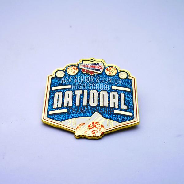 China Zinc Alloy Glittering Lapel Pin Gold Finish With Double Posts And Butterfly Clutches factory