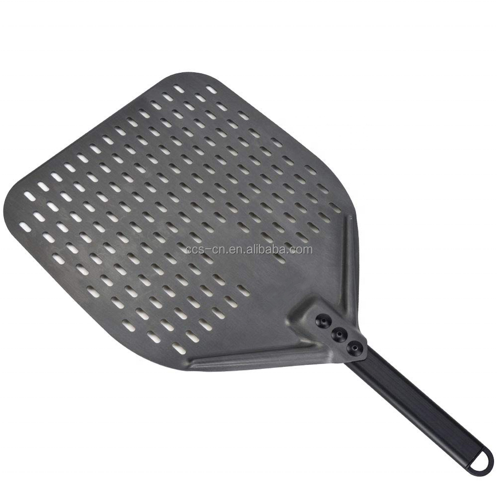 12 Inch Pizza Shovel Aluminum Pizza Turning Peel Black Hard Aluminum Perforated Detachable Pizza Peel