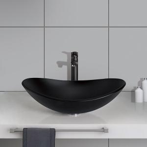 China Ingot Shape Acid Matt Black Vanity Basin Bathroom 540mm Length Tempered Glass Easy Clean factory
